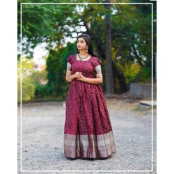 South Indian style banarasi silk maroon color gown